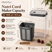 Hung Curd Maker | 1400ml Large Capacity | Greek Yogurt Filter Strainer | Fine 304 S.S. Mesh Strainer with Lid | Durable Food Grade & Curd Maker for Home | Creamy Thick Yogurt