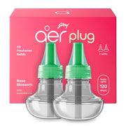 Godrej aer Plug Electric Air Freshener 2 Refills (20ml each) | Rose Blossom | Lasts up to 120 days