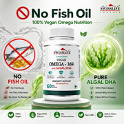 SwissLife Forever Vegan Omega 3 6 9 with Algal DHA | 60 Veg Capsules | Plant-Based Support for Brain