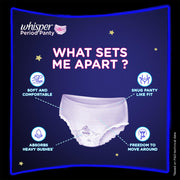 Whisper Super Absorbent Period Panty, 6 M-L Pants, 360 Degree Leakage Protection* for Heavy Flow, Panty like Fit, Full back Coverage, Absorbs Heavy Gushes, Silky Soft, Comfortable Feel