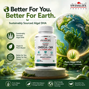 SwissLife Forever Vegan Omega 3 6 9 with Algal DHA | 60 Veg Capsules | Plant-Based Support for Brain