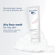 Becalm Daily Salicylic Acid Face Wash for Oily and Acne Prone Skin | Airy face wash for Men & Women | Soap & Sulphate free | Oil, Acne, Dullness, Pore control | Microbiome friendly | With Quaternium - 73 & Prebiotic | No fragrance