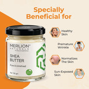 Merlion Naturals Shea Butter 150g Glass Jar | Pure & Unrefined | Raw & Cold Pressed | For Skin & Hai