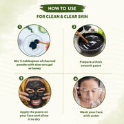 INDUS VALLEY Bio-Organic Activated Charcoal Powder | 100% Natural | Face & Skin Care | Cleansing & Exfoliating | 200 g + 50 g