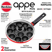 Hawkins Nonstick Appe Pan with Glass Lid, 12 Cups, Diameter 20 cm, Black , Cast Aluminium, Red (NAPE20G)