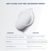 Becalm Daily Salicylic Acid Face Wash for Oily and Acne Prone Skin | Airy face wash for Men & Women | Soap & Sulphate free | Oil, Acne, Dullness, Pore control | Microbiome friendly | With Quaternium - 73 & Prebiotic | No fragrance