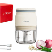 CÜRAA Chopper Electric for Kitchen | ChopLab Neo USB Vegetable Chopper for Kitchen Use by Chef Sanjyot Keer | Rechargeable Chopper with Stainless Steel Blades, 250ml, Beige