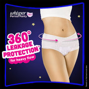 Whisper Super Absorbent Period Panty, 6 M-L Pants, 360 Degree Leakage Protection* for Heavy Flow, Panty like Fit, Full back Coverage, Absorbs Heavy Gushes, Silky Soft, Comfortable Feel