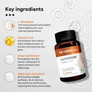 HK Vitals Glutathione 30 Veg Capsules | 500mg L-Glutathione with Vitamin C, Vitamin E & Grape Seed E