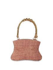 Odette Peach Shell Embroidered Bridal Clutch with Sling Strap view 3