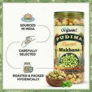 Oh So Organic Pudina Makhana 87g | Olive Oil Roasted Fox Nuts | Mint Flavoured Healthy Snack | Gluten Free Crunchy Makhana | Roasted Lotus Seeds Anytime Snack