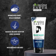 AMAzing EARTH 2 in 1 Beard Wash for Men - Shampoo + Conditioner for Hard Curly Beard with Bhringraj, Henna, Acacia & Argan Oil Certified Organic, Sulphate & Paraben Free, 100% Natural & Vegan - 100ml