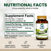 Organic Wellness Garlic 90 Veg Capsules | Organic Allium Sativum, Odour-Friendly | Cholesterol, BP &
