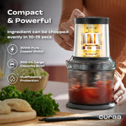 CÜRAA Chopper Electric for Kitchen | ChopLab Pro By Chef Sanjyot Keer | Compact Electric Chopper for Vegetable Chopping & Meat Mincing | Stainless Steel 4-Plane Blades | Black