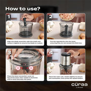 CÜRAA Chopper Electric for Kitchen | ChopLab Pro By Chef Sanjyot Keer | Compact Electric Chopper for Vegetable Chopping & Meat Mincing | Stainless Steel 4-Plane Blades | Black
