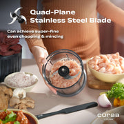 CÜRAA Chopper Electric for Kitchen | ChopLab Pro By Chef Sanjyot Keer | Compact Electric Chopper for Vegetable Chopping & Meat Mincing | Stainless Steel 4-Plane Blades | Black