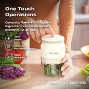 CÜRAA Chopper Electric for Kitchen | ChopLab Neo USB Vegetable Chopper for Kitchen Use by Chef Sanjyot Keer | Rechargeable Chopper with Stainless Steel Blades, 250ml, Beige