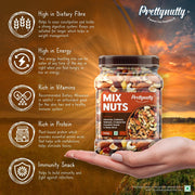 PrettyNutty Healthy Nutmix 500g Jar | Almonds, Cashews, Black Raisins, Cranberries, Black Dates & Mo