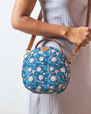 Teal by Chumbak blue floral round canvas sling bag view 3