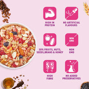 Bagrry’s Crunchy Fruit & Nut Muesli with 30% Real Fruits, Nuts & Seeds– 750G | 16 Real & Freeze Dried Fruits, Nuts, Seeds & Berries Muesli | No Candy | 38% High Fibre Oats, No Cornflakes | Fibre & Protein Rich Breakfast Cereal