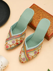 Gerief Embroidered Ethnic Block Heel Mules view 8