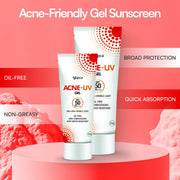 Acne-UV Sunscreen SPF50 PA+++ | Acne UV Gel Sunscreen | Non Comedogenic Silicone Gel | Oil-Free | UVA/UVB Protection | Water Resistant | No White Cast | Suitable for All Skin Types