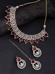 Admirable Gold Plated AD Stones & Beads Choker Necklace Set With Earring And Maangtika | Jewellery Set For Women