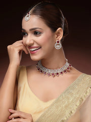 Admirable Gold Plated AD Stones & Beads Choker Necklace Set With Earring And Maangtika | Jewellery Set For Women