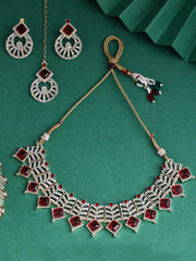 Admirable Gold Plated AD Stones & Beads Choker Necklace Set With Earring And Maangtika | Jewellery Set For Women