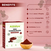 'Aithihya Herbals Red Sandalwood (Lal Chandan) Facepack Powder 50g | 100% Pure & Natural | Glowing Skin, Acne & Pimple Care | Tan Removal & Skin Brightening | No Chemicals