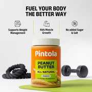 Pintola All Natural Peanut Butter Crunchy | Smooth, Unsweetened | 30g Protein | Gluten & Cholesterol Free, Vegan Peanut Butter, Nut Butter, High in Protein Spread, 100% Pure Roasted peanuts butter