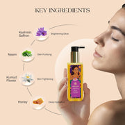 Ayurvedic Face Wash with Kashmiri Saffron and Neem | Natural Face Cleanser for Daily Skin Exfoliation and Brightening | Chemical Free Organic Herbal Facewash (200 ml)