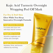 BodyLove Kojic Acid Turmeric Overnight Wrapping Peel Off Mask | Fades Dark Spots, Tan & Pigmentation