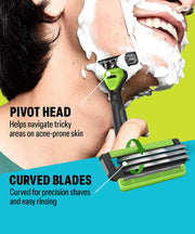 Bombay Shaving Company Sensi Smart 3 Value Pack (Handle + 3 Blades Cartridge) | Shaving Razor for Men | Aloe Gel and Argan Oil Lubra Strip with Pivot Head