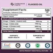 Carbamide Forte Cold Pressed Flaxseed Oil 500ml with 11500mg Omega 3 6 9 per Serving for Eating, Skin & Hair Growth - Vegetarian Oil