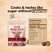 Cervia Monk Fruit Natural Sweetener 200g | 100% Natural Sugar Replacement | Zero Calories | Zero Glycemic Index | No Blood Sugar Spike | Diabetic & Keto Friendly | No Bitter Aftertaste | For Tea, Coffee & Cooking