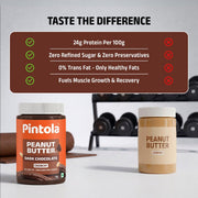 Pintola Peanut Butter Chocolate Flavour Crunchy - 24g Protein & 7.9g Dietary Fiber, Made with Premium Roasted Nuts & Cocoa, Gluten Free, Zero Cholesterol & Trans Fat, Vit E & B3, Dark Chocolate