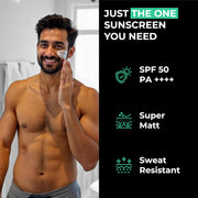Cocky - The One Sunscreen & Moisturizer for Men | SPF 50, PA ++++, Super Matte, Sweat Resistant | Powered by Tea Tree, Pentavitin, Vitamin B5 and Suncat DE | For Oily, Dry, Normal & Combination Skin | Sulphate & Paraben Free | 50 gm