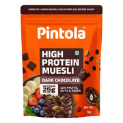 Pintola High Protein Muesli Dark Chocolate & Cranberry 400g, 24g Protein, High Fibre, Trans Fat Free with Brown Sugar, Real Fruits, Muesli for Breakfast Food, Muselies Fruit Nuts and Seeds (400g)
