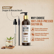 Dabur Cold Pressed 100% Pure Castor (Arandi) Oil - 200ml | Promotes Hair Growth, Hydrates Skin & Reduces Wrinkles | Rich in Vitamin E, Omega 6 & 9 | No Mineral Oil, No Hexane & No Added Silicones