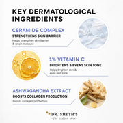Dr. Sheth's Ceramide & Vitamin C Oil-Free Face Moisturizer for Oily | Combination & Acne prone skin | Repairs Damaged Skin Barrier | Hydrates & Brighten | lightweight formula | 50 g