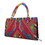 Craft Trade Clutch Bags for Women Ethnic Rajasthani Embroidered Mirror Work Cotton Hand Bags for Girls Handmade Purses for Ladies (MZN)