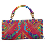 Craft Trade Clutch Bags for Women Ethnic Rajasthani Embroidered Mirror Work Cotton Hand Bags for Girls Handmade Purses for Ladies (MZN)