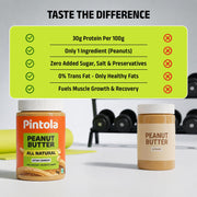 Pintola All Natural Peanut Butter Extra Crunchy|Unsweetened | 30g Protein | Gluten & Cholesterol Free, Vegan, Nut Butter, High in Protein Spread, 100% Pure Roasted peanut butter