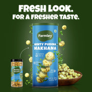 Farmley Roasted and Flavoured Makhana | Minty Pudina Makhana | Namkeen Snacks & Puffed Snacks | Healthy Snack | Cholesterol Free | Gluten Free | Rich In Protein & Fiber | Roasted in Olive Oil - 77g Jar