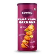Farmley Roasted and Flavoured Makhana | Achaari Chatka Makhana | Namkeen Snacks & Puffed Snacks | Healthy Snack | Cholesterol Free | Gluten Free | Rich In Protein & Fiber | Roasted in Olive Oil - 77g Jar