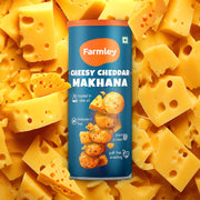 Farmley Roasted and Flavoured Makhana | Cheesy Cheddar Makhana | Namkeen Snacks & Puffed Snacks | Healthy Snack | Cholesterol Free | Gluten Free | Rich In Protein & Fiber | Roasted in Olive Oil - 77g Jar