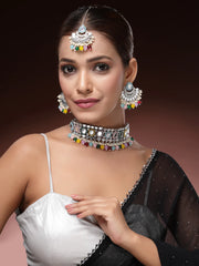 Fashion-Forward Gold Plated with AD Beads Choker Necklace Set Earring and Maangtikka Jewellery Set for Women
