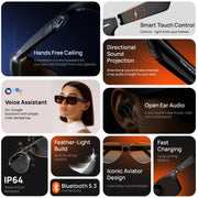 Fire-Boltt Fire-Lens Dune Smart Glasses, Bluetooth Calling & Open-Ear Bluetooth Sunglasses with HD Sound & Smart Audio Touch Controls Voice Assistant (Siri/Alexa/Google), Fast Charging for Men & Women