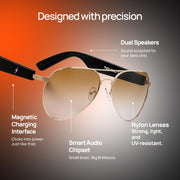 Fire-Boltt Fire-Lens Sway Smart Glasses, Bluetooth Calling & Open-Ear Bluetooth Sunglasses with HD Sound & Smart Audio Touch Controls Voice Assistant (Siri/Alexa/Google), Fast Charging for Men & Women